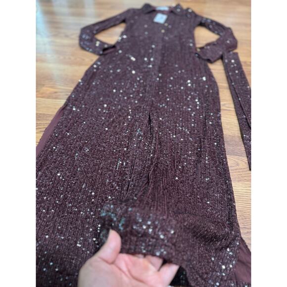 Cara Cara Margaret long sleeve sequin shirtDress in Rum Raisin Sequin size XS - Picture 12 of 14